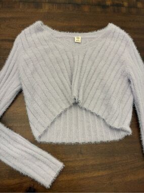Urban Outfitters Sweater Women’s Large Purple Fuzzy V-Neck Cropped Ribbed